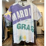 90's USA製 ビンテージ【FRUIT OF THE LOOM 】フルーツオブザルーム【MARDI GRAS】【白】総柄【 Tシャツ】【サイズL】 