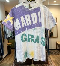 90's USA製 ビンテージ【FRUIT OF THE LOOM 】フルーツオブザルーム【MARDI GRAS】【白】総柄【 Tシャツ】【サイズL】 