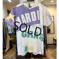 90's USA製 ビンテージ【FRUIT OF THE LOOM 】フルーツオブザルーム【MARDI GRAS】【白】総柄【 Tシャツ】【サイズL】 