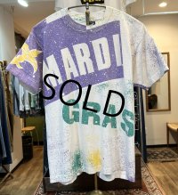 90's USA製 ビンテージ【FRUIT OF THE LOOM 】フルーツオブザルーム【MARDI GRAS】【白】総柄【 Tシャツ】【サイズL】 
