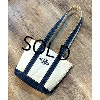 90's~【ビンテージ】【L.L.bean】【エルエルビーン】【白×紺】長めハンドル【天マチファスナー付き】【キャンバス】【トートバッグ】【キャンバストート】 