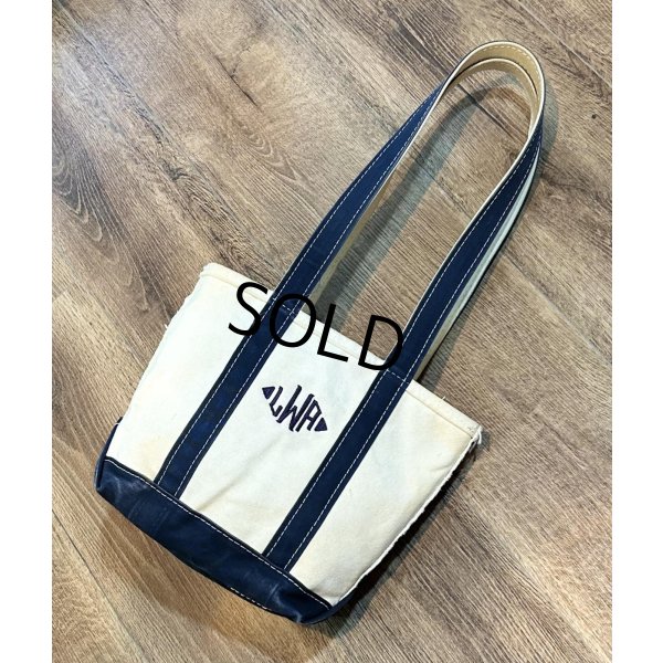画像1: 90's~【ビンテージ】【L.L.bean】【エルエルビーン】【白×紺】長めハンドル【天マチファスナー付き】【キャンバス】【トートバッグ】【キャンバストート】 