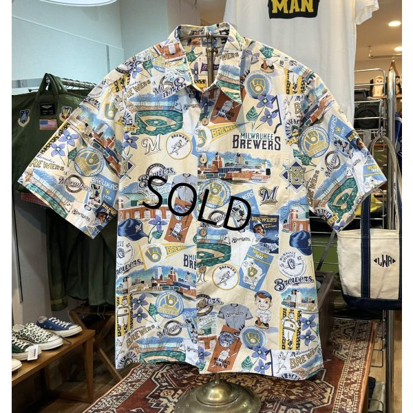 画像1: 【REYN SPOONER】【レインスプーナー】【MLB】野球 Milwaukee BREWERS ミルウォーキー・ブルワーズ メジャーリーグ【アロハシャツ】半袖シャツ【サイズL】  