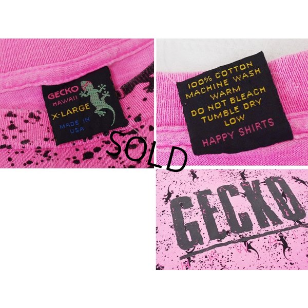 画像2: 90's~ USA製 ビンテージ【GECKO HAWAII】ゲッコーハワイ【ヤモリ】【ピンク×黒プリント】総柄【 Tシャツ】【サイズXL】 
