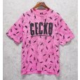 画像1: 90's~ USA製 ビンテージ【GECKO HAWAII】ゲッコーハワイ【ヤモリ】【ピンク×黒プリント】総柄【 Tシャツ】【サイズXL】<br> (1)