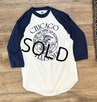 デッドストック 80's【USA製】MILLER【ミラー】ビンテージ【CHICAGO】【ILLINOIS】白ｘ紺【ラグラン】【Ｔシャツ】【サイズＭ】 