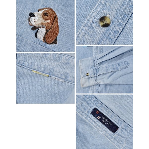 画像2: 00's【ビンテージ】【犬刺繍入り】デニム ボタンダウンシャツ【サイズL程度】 