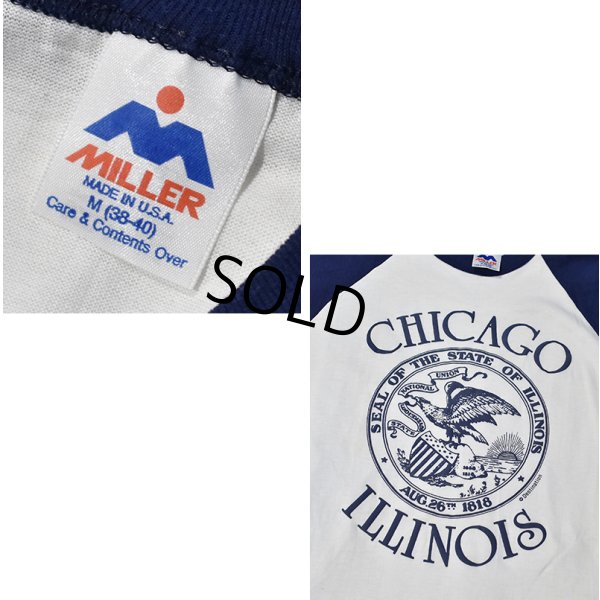 画像2: デッドストック 80's【USA製】MILLER【ミラー】ビンテージ【CHICAGO】【ILLINOIS】白ｘ紺【ラグラン】【Ｔシャツ】【サイズＭ】 