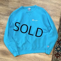 90’ｓ【USA製】ビンテージ【Champion】【チャンピオン】前V ターコイズ 無地 胸ロゴ【スウェット】【サイズL】 