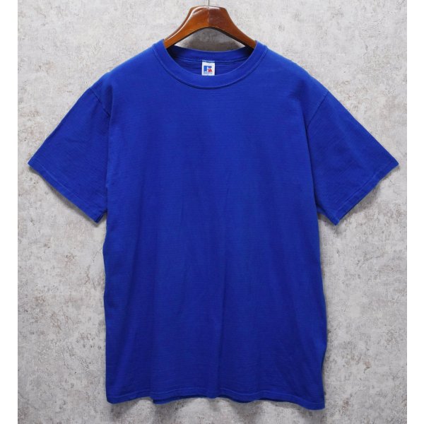 画像1: 90’s【USA製】【Russell】【ラッセル】ブルー【青】無地【コットン】【Tシャツ】【サイズXL】 