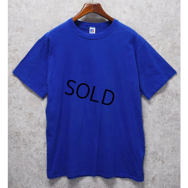 画像1: 90’s【USA製】【Russell】【ラッセル】ブルー【青】無地【コットン】【Tシャツ】【サイズXL】 