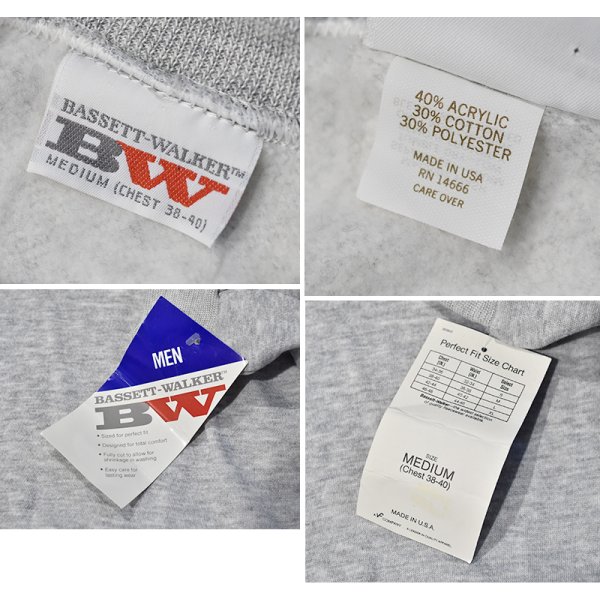画像2: デッドストック【USA製】BW【BASSETT-WALKER】バセットウォーカー ビンテージ グレー【無地】スウェット サイズL 