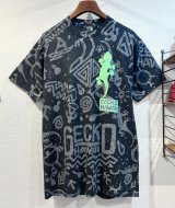 【デッドストック】【USA製】【GECKO】ゲッコー【HAWAII】【ヤモリ】総柄 黒【Tシャツ】【サイズL】 