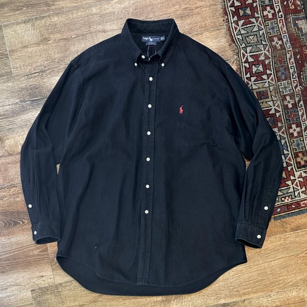 画像1: ビンテージ 【POLO RALPH LAUREN】【ポロラルフローレン】BLAKE【黒】【無地】コットン【ボタンダウンシャツ】【サイズXL】 