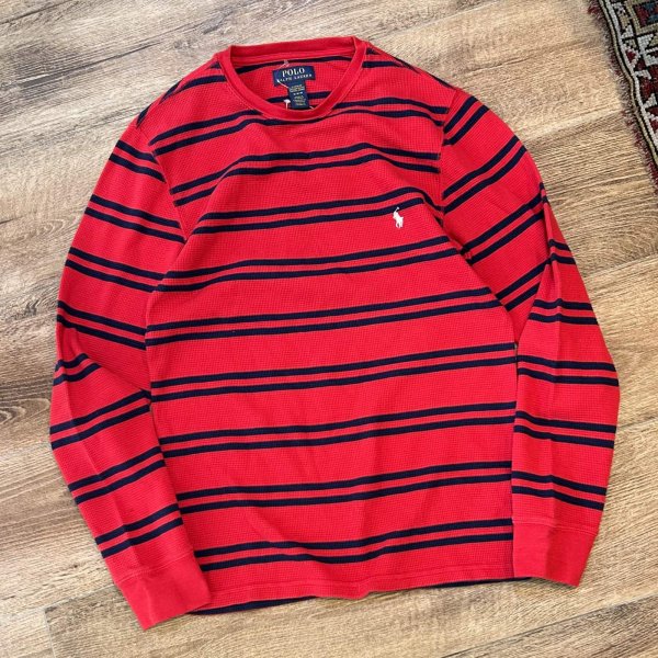 画像1: 未使用【POLO RALPH LAUREN】【ラルフローレン】赤ｘ紺ボーダー ロンT【サーマルロンT】【サイズM】 