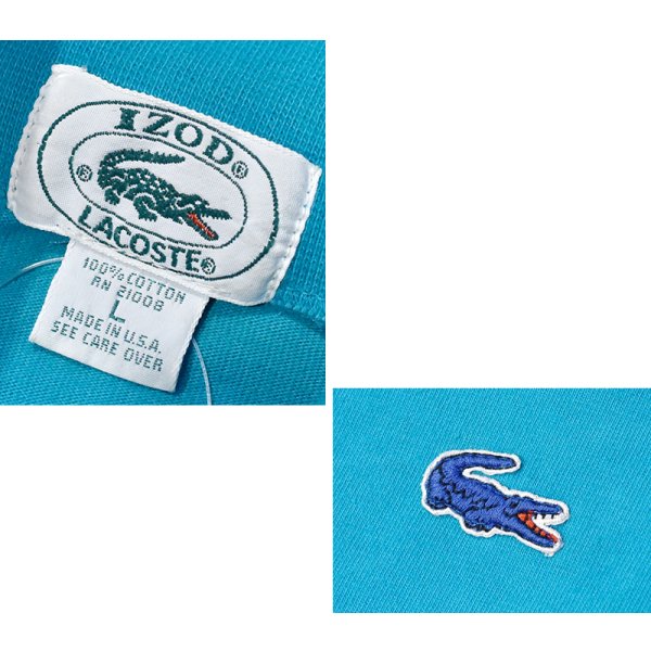 画像2: ~90's USA製【ラコステ】【LACOSTE IZOD】アイゾッド 胸刺繍ロゴ【エメラルドブルー】【タートルネックロンT】【サイズL】 