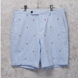 ビンテージ【ブルックスブラザーズ】【Brooks Brothers】白×水色【ストライプ】【シアサッカーパンツ】刺繍入り【ショーツ】半ズボン【短パン】【W34】 