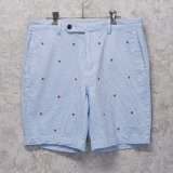 ビンテージ【ブルックスブラザーズ】【Brooks Brothers】白×水色【ストライプ】【シアサッカーパンツ】刺繍入り【ショーツ】半ズボン【短パン】【W34】 