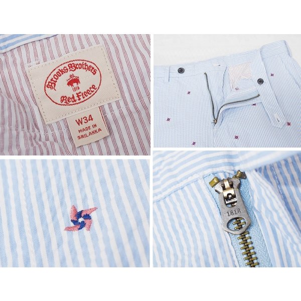 画像2: ビンテージ【ブルックスブラザーズ】【Brooks Brothers】白×水色【ストライプ】【シアサッカーパンツ】刺繍入り【ショーツ】半ズボン【短パン】【W34】 