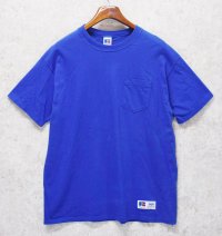 90’s【USA製】【Russell】【ラッセル】ブルー【青】無地【コットン】ポケット付き【Tシャツ】【サイズL】 