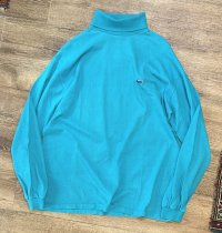 ~90's USA製【ラコステ】【LACOSTE IZOD】アイゾッド 胸刺繍ロゴ【エメラルドブルー】【タートルネックロンT】【サイズL】 