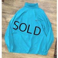 ~90's USA製【ラコステ】【LACOSTE IZOD】アイゾッド 胸刺繍ロゴ【エメラルドブルー】【タートルネックロンT】【サイズL】 