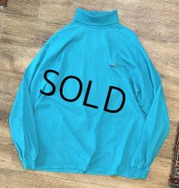 ~90's USA製【ラコステ】【LACOSTE IZOD】アイゾッド 胸刺繍ロゴ【エメラルドブルー】【タートルネックロンT】【サイズL】 