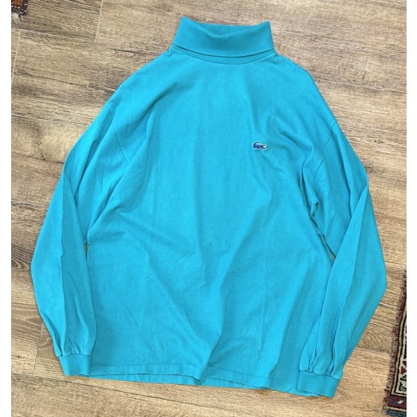 画像1: ~90's USA製【ラコステ】【LACOSTE IZOD】アイゾッド 胸刺繍ロゴ【エメラルドブルー】【タートルネックロンT】【サイズL】 