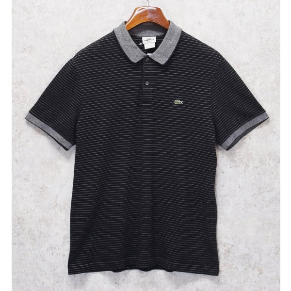 画像1: ビンテージ【ラコステ】【LACOSTE】【REGULAR FIT】胸ロゴ【黒×白】ボーダー【ポロシャツ】【サイズ６】 