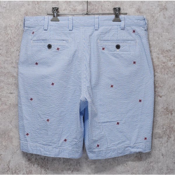 画像3: ビンテージ【ブルックスブラザーズ】【Brooks Brothers】白×水色【ストライプ】【シアサッカーパンツ】刺繍入り【ショーツ】半ズボン【短パン】【W34】 