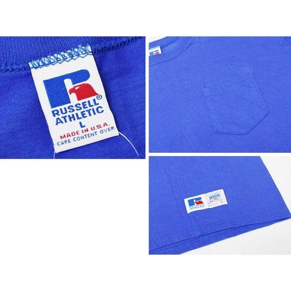 画像2: 90’s【USA製】【Russell】【ラッセル】ブルー【青】無地【コットン】ポケット付き【Tシャツ】【サイズL】 
