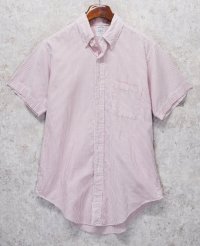 90's 【USA製】【ビンテージ】【ブルックスブラザーズ】Brooks Brothers【白×赤ストライプ】スリムフィット【SLIM FIT】コットン【半袖シャツ】【ボタンダウンシャツ】【16】 