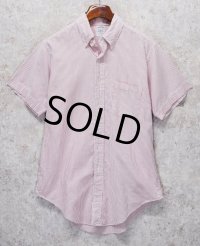 90's 【USA製】【ビンテージ】【ブルックスブラザーズ】Brooks Brothers【白×赤ストライプ】スリムフィット【SLIM FIT】コットン【半袖シャツ】【ボタンダウンシャツ】【16】 