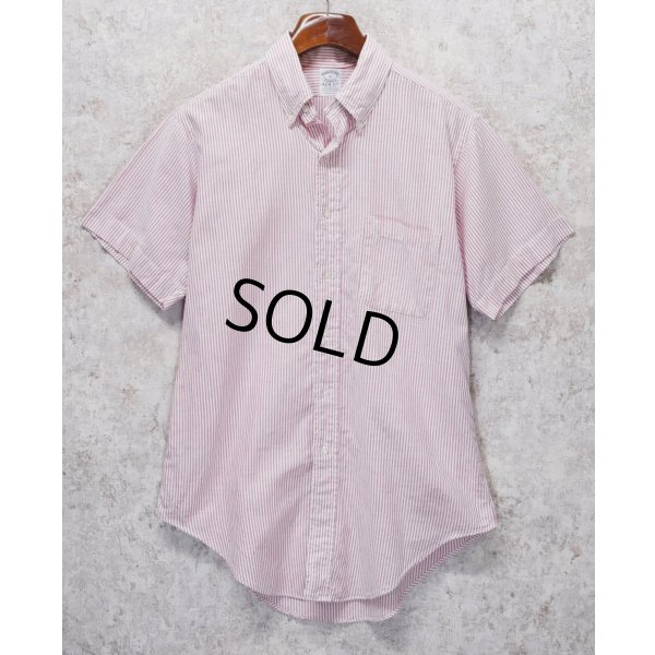 画像1: 90's 【USA製】【ビンテージ】【ブルックスブラザーズ】Brooks Brothers【白×赤ストライプ】スリムフィット【SLIM FIT】コットン【半袖シャツ】【ボタンダウンシャツ】【16】 