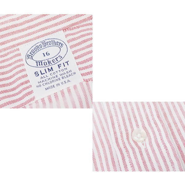 画像2: 90's 【USA製】【ビンテージ】【ブルックスブラザーズ】Brooks Brothers【白×赤ストライプ】スリムフィット【SLIM FIT】コットン【半袖シャツ】【ボタンダウンシャツ】【16】 