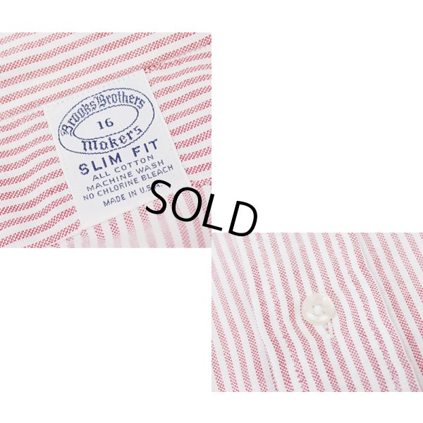 画像2: 90's 【USA製】【ビンテージ】【ブルックスブラザーズ】Brooks Brothers【白×赤ストライプ】スリムフィット【SLIM FIT】コットン【半袖シャツ】【ボタンダウンシャツ】【16】 