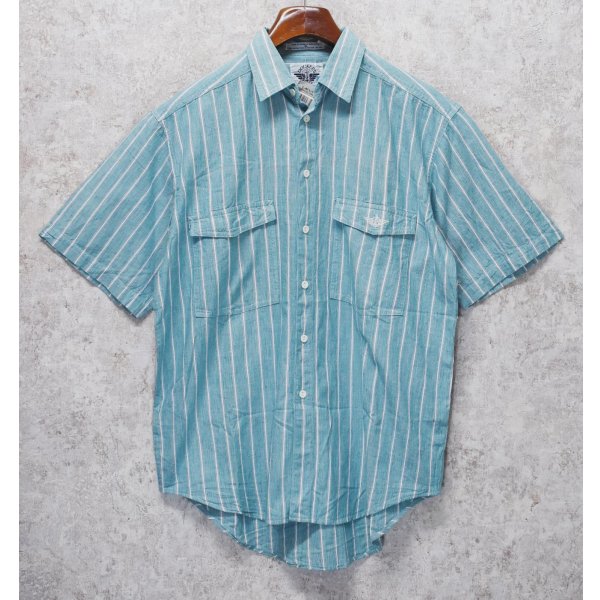 画像1: 【デッドストック】90's【ビンテージ】【DOCKERS】ドッカーズ【リーバイス】【緑×白ストライプ】【半袖シャツ】【サイズＭ】 