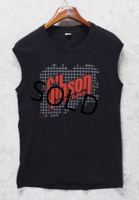 【デッドストック】 80's~【USA製】【ビンテージ】【GIBSON GUITARS】【黒】【ギブソン】ギター【プリント】ノースリーブ【Tシャツ】タンクトップ【サイズL】 