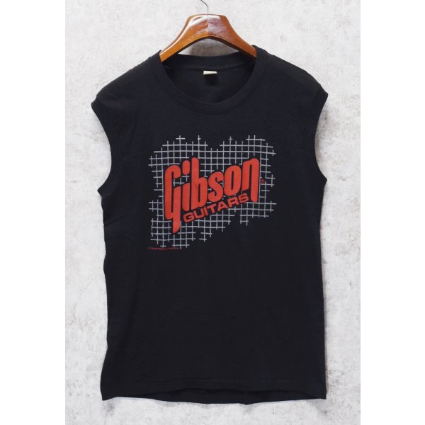 画像1: 【デッドストック】 80's~【USA製】【ビンテージ】【GIBSON GUITARS】【黒】【ギブソン】ギター【プリント】ノースリーブ【Tシャツ】タンクトップ【サイズL】 