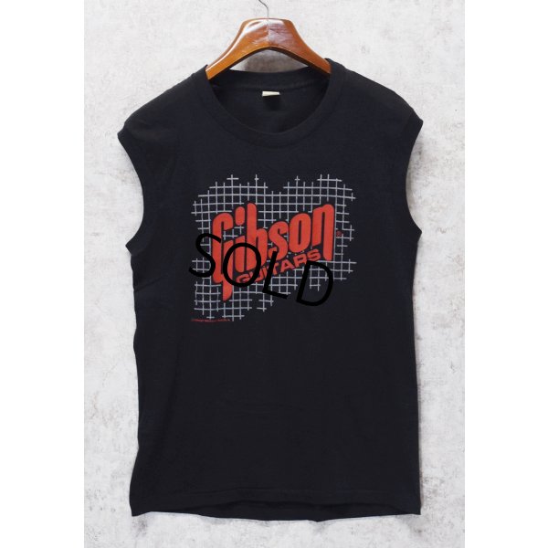 画像1: 【デッドストック】 80's~【USA製】【ビンテージ】【GIBSON GUITARS】【黒】【ギブソン】ギター【プリント】ノースリーブ【Tシャツ】タンクトップ【サイズL】 