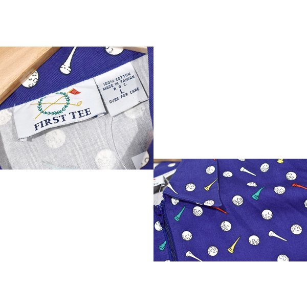 画像2: 【ビンテージ】【FIRST TEE】【青×ゴルフ総柄】コットン【ブルゾン】ジップアップジャケット【サイズL】 