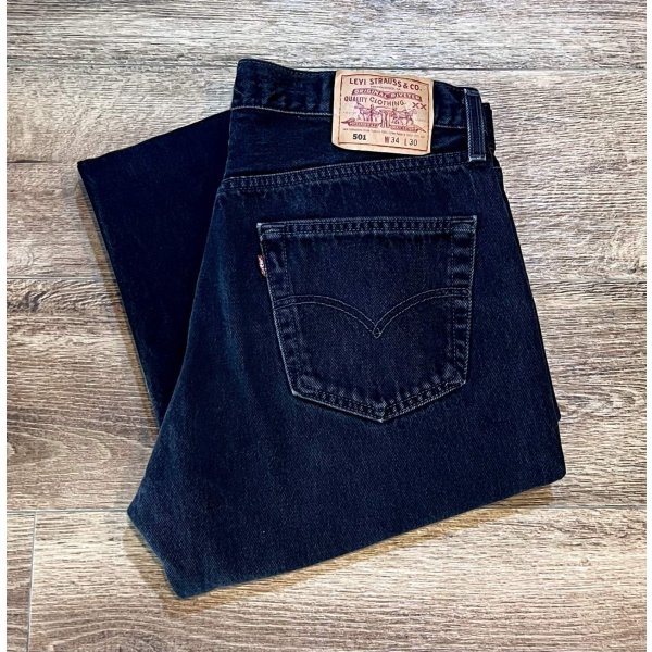 画像1: 90's【ビンテージ】【LEVI'S】【リーバイス】【501】ブラック 黒【ボタンフライ】【デニムパンツ】後染め【34×30】 