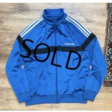 【ビンテージ】【アディダス】adidas【青×白ライン】【胸黒ライン入り】ジャージ【トラックジャケット】【トラックジャージ】【サイズL】 
