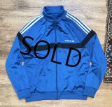 【ビンテージ】【アディダス】adidas【青×白ライン】【胸黒ライン入り】ジャージ【トラックジャケット】【トラックジャージ】【サイズL】 