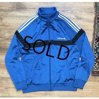 【ビンテージ】【アディダス】adidas【青×白ライン】【胸黒ライン入り】ジャージ【トラックジャケット】【トラックジャージ】【サイズL】 
