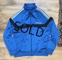 【ビンテージ】【アディダス】adidas【青×白ライン】【胸黒ライン入り】ジャージ【トラックジャケット】【トラックジャージ】【サイズL】 