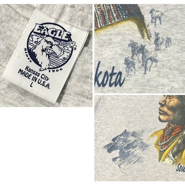 画像2: 90’s USA製【Eagle】イーグル【ビンテージ】【South Dakota】ネイティブアメリカン 【インディアン】グレー【Tシャツ】 サイズL 
