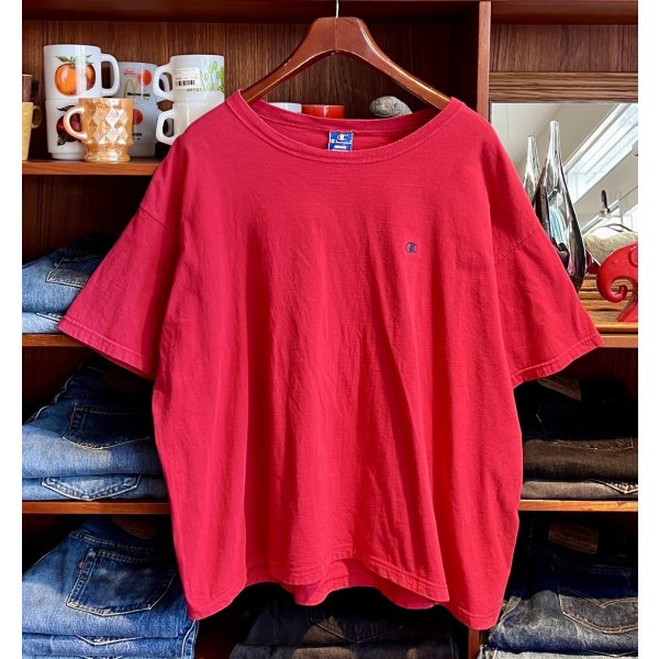 画像1: 【90's】【USA製】【ビンテージ】【チャンピオン】【Champion】胸ロゴ付き【赤】無地【Tシャツ】【サイズXL】 