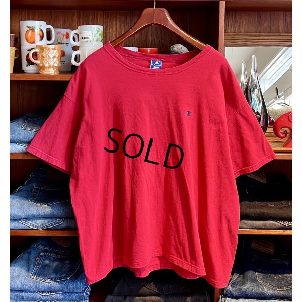 画像1: 【90's】【USA製】【ビンテージ】【チャンピオン】【Champion】胸ロゴ付き【赤】無地【Tシャツ】【サイズXL】 