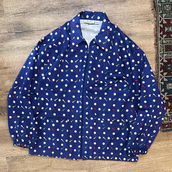 画像1: 【ビンテージ】【FIRST TEE】【青×ゴルフ総柄】コットン【ブルゾン】ジップアップジャケット【サイズL】 
